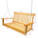 Front Porch Swing with Armrests, Wood Bench Swing with Hanging Chains,for Outdoor Patio ,Garden W49543723