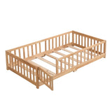 full Size Floor Bed with Door,Solid Wood Platform Bed Frame with Fence,Suitable for children,Pine W495123239