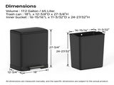 Black 17 Gallons Pedal Trash Can with Soft Close Lid, Removable Inner Bucket & Detachable Wheels, 74963534