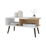 Hack Berry Coffee Table with Open Storage and Conical Legs , White Natural Oak B128P263707