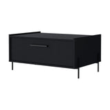 ZNTS Black Coffee Table with Flip-Down Door B062P252207