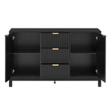 U_STYLE Entryway Cabinet with Wave Design - 3 Adjustable Shelves, 3 Drawers & Soft-Close Doors, N711P269066B