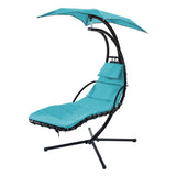 ZNTS 53.15 in. Outdoor Teal Hanging Curved Lounge Chair Steel Hammocks Chaise Swing with Built-In Pillow 35341887