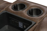 Achern Brown Leather-Air Nailhead Manual Reclining Sofa with Storage Console and USB Port T2574P198806