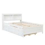 ZNTS Full Bed with Bookcase,Twin Trundle,Drawers,White 25636247