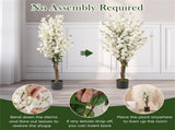 White Faux Plum Blossom Plant with Solid Wood Trunk 35065483