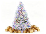 7FT Pre-Lit Snow Flocked Cypress Artificial Christmas Tree, Color Changing LED Lights 9 Modes, 33182324