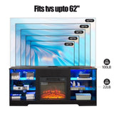 TV Stand Electric Fireplace TV Stand Glass Shelves, 3D Fireplace TV Stand LED Lights Wood W2275P149867