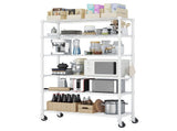 Six-layer, freely removable display stand with one row of side hooks, adjustable feet and wheels, 48481831