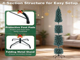 8FT Slim Pencil Artificial Christmas Tree, Frosted Gray-Green & Silver Needles, Flame Retardant PVC, 63780790