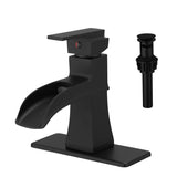 Sink Faucet With Deck Plate Waterfall Black with Pop Up Drain and Supply Lines Bathroom faucets for W1932P179390