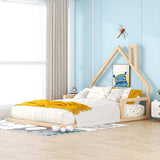 Full Size Wood Floor Bed with House-shaped Headboard, Natural WF304146AAN