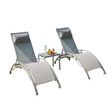 Pool Lounge Chairs Set of 3, Adjustable Aluminum Outdoor Chaise Lounge Chairs with Metal Side Table, W1859109828