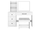 White Vanity Desk and Stool Set with Sliding Mirror & 3-Mode LED Light Strip, Anti-Toppling Dressing 57857902