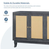Handcrafted Premium Grain Panels,Rattan Sideboard Buffer Cabinet With 4 Rattan Doors, Modern Storage 99325873