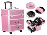 4 Tier Lockable Cosmetic Makeup Train Case with Extendable Trays Pink 80010757