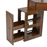 Corner Vanity Desk Set with Storage Cushioned Stool and Charging Station, Triangle Makeup Desk with 79371575