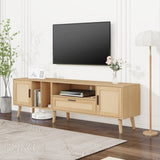 ZNTS Rattan TV Stand with 2 Cabinets & 2 Open Shelves, Rattan-inspired Media Console Table for TVs up to WF324250AAP