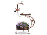 36 inch Bird Baths for Outdoors, Vintage Metal Garden Bird Bath with Solar Lamp and Flower Planter 98260566