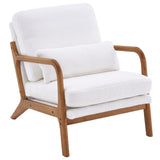 ZNTS Oak Armrest Oak Upholstered Teddy Velvet Single Lounge Chair Indoor Lounge Chair Off-White 86558751