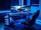 31.5" Z-Shaped Faux Carbon Fiber Veneer Gaming Desk P2 Particleboard Iron Pipe Computer Desk with 72974532