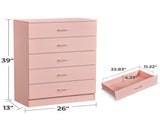 5-Drawer Particleboard Chest with Melamine Finish Drawer Dresser 26*13*39in Nail powder 90373951