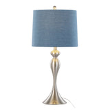 Ashland 27" Contemporary Metal Table Lamp in Brushed Nickel with Moroccan Blue Textured Slub Linen B202P224083