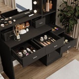 The black vanity with a mirror is equipped with a hair dryer rack, and the dressing tables in the W1320P186707