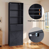 3-Layer 1 Drawer 2 Doors Double Z Shape Melamine Board 60*23.5*180cm Display Cabinet Black 55368679