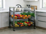 Heavy-Duty 3-Tier Storage Kitchen Cart with 2 Detachable Mesh Baskets, Metal Storage Organizer 62229063