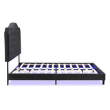 Upholstered Bed Button Tufted with Curve Design - Strong Wood Slat Support - Easy Assembly - Black W2297P268385