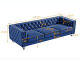 Navy Blue, Three-seater Sofa, Velvet Crystal Buckle Upholstery Sofa, Crystal Feet, Removable 33315078