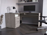 L-Shaped Desk, Keyboard Tray, Two Drawers, One Open Shelf, Light Gray B097133036