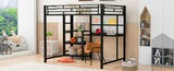 ZNTS Full Size Loft Bed with Desk and Whiteboard, Metal Loft Bed with 3 Shelves and Ladder, Black 36540591