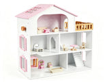 3-Floor Wooden Dollhouse for Kids, 5 Play Areas Pretend Play House with Movable Elevator & Stairs, 61783126