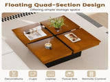 Modern Square Floating Coffee Table Okume Wood Veneer 4-Section Storage Walnut & Black 38653961