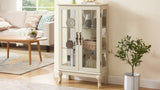 2 Doors Curio Cabinet with Tempered Glass Doors, Curio Cabinets with Mirrored Back Panel and W2275P178894