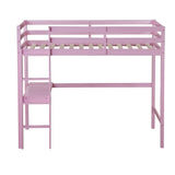 ZNTS Twin High Loft Bed, Rubber Wood Loft Bed with Safety Guardrail, built-in desk, ladder,Pink 87235573