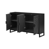 U-Style Storage Cabinet Sideboard Wooden Cabinet with Stunning Water Wave Door Design, Rubberwood N711P205934B