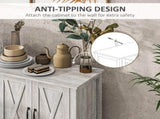 Gray Kitchen Sideboard Buffet 4 Barn Doors, 2 Adjustable Shelves for Home Storage 59440570