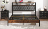 Queen Bed Frame Headboard, wooden platform bed frame, bedside with soft packaging and 2 USBs, no W636P317033