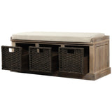 Rustic Storage Bench with 3 Removable Classic Rattan Basket , Entryway Bench with Removable Cushion 13131437