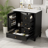 30" Bathroom Vanity with Sink, One Door with Shelf and Three Drawers, Soft Close Door, Black N759P225994B