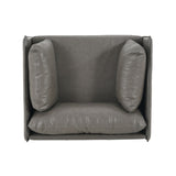39" Vintage Grey Faux Leather Lounge Chair with Polyester and PU Leather Upholstery, Solid Wood N767P208310D