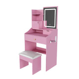3-Color LED Vanity Mirror with Stool, Pink Dressing Table for Bedroom, 2 Drawers & 5 Storage 97085994