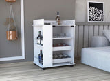 Bar Cart with Glass Door, 2-Side Shelves and Casters, White B097120616