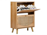 Shoe cabinet with 2 tilt-out compartments, raised arched-top rattan-look fronts, made of 02762748