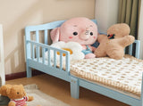 Blue painted pine wood toddler bed with side rails, 135*75*62.5cm, single layer bed for children 23050956