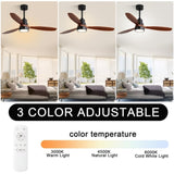 ZNTS 52 Inch Wooden Ceiling Fan With 3 Solid Wood Blades Remote Control Reversible DC Motor With Led 99114376