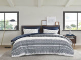 3 Piece Cotton Comforter Set with Chenille Tufting Navy Full/Queen B035128802